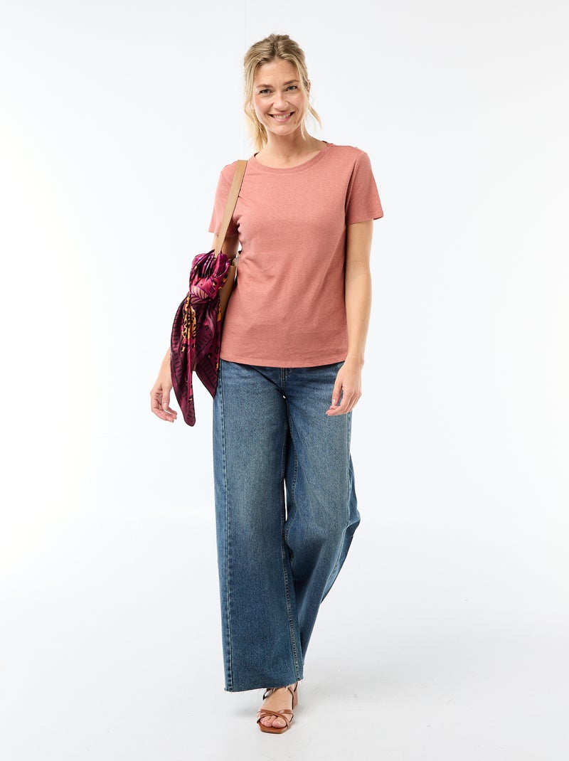 Effen T-shirt met korte mouwen en ronde hals Rose - Kiabi