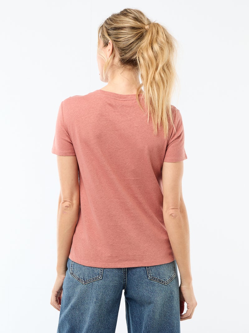 Effen T-shirt met korte mouwen en ronde hals Rose - Kiabi