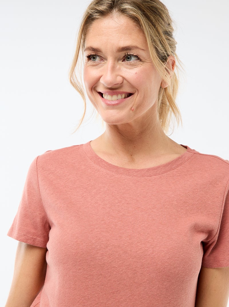 Effen T-shirt met korte mouwen en ronde hals Rose - Kiabi