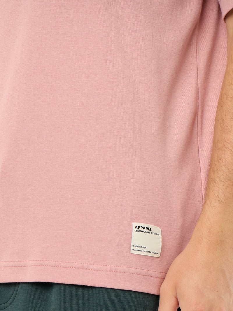 Effen T-shirt met korte mouwen en ronde hals Rose - Kiabi