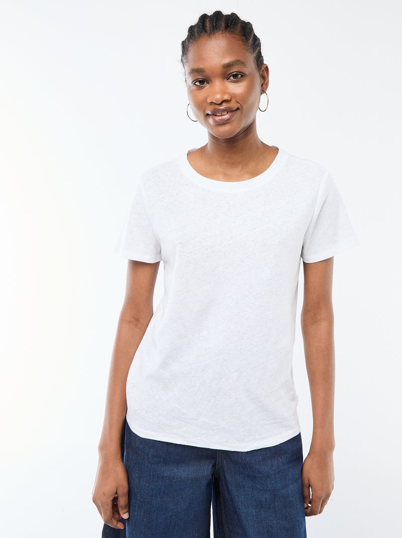 Effen T-shirt met korte mouwen en ronde hals Wit - Kiabi