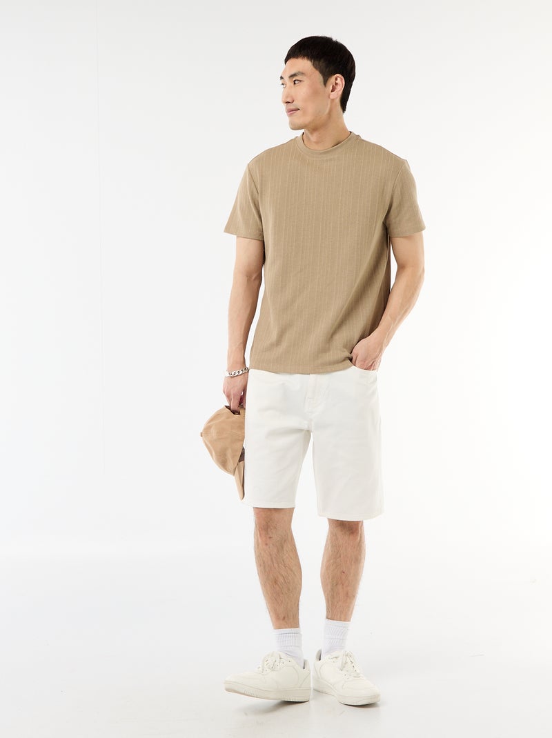 Effen T-shirt met korte mouwen van fantasietricot Biege - Kiabi