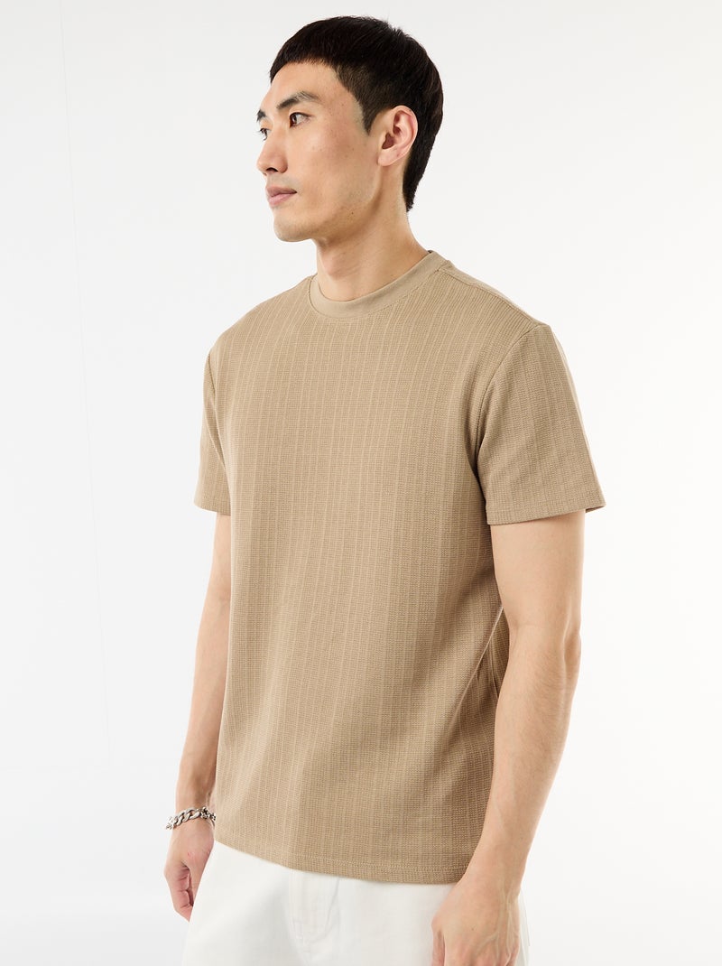 Effen T-shirt met korte mouwen van fantasietricot Biege - Kiabi