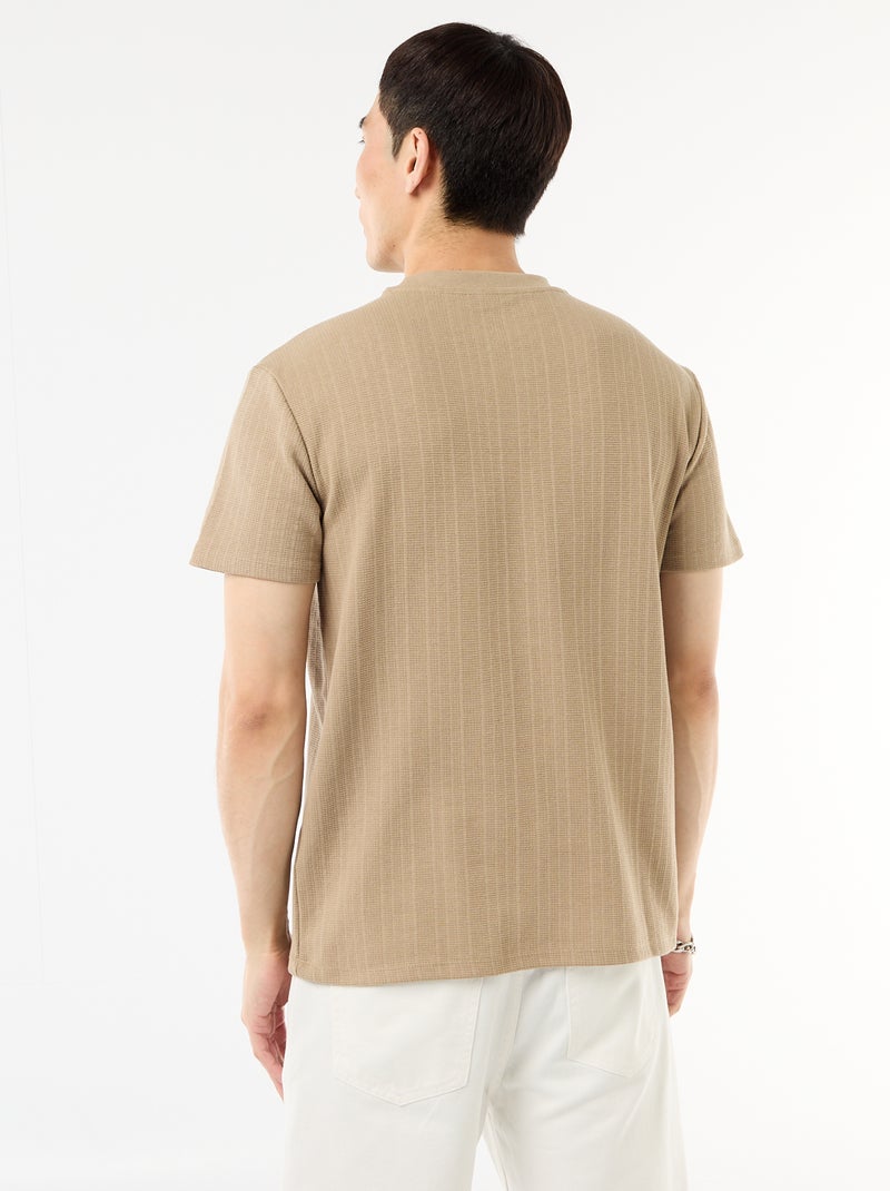 Effen T-shirt met korte mouwen van fantasietricot Biege - Kiabi
