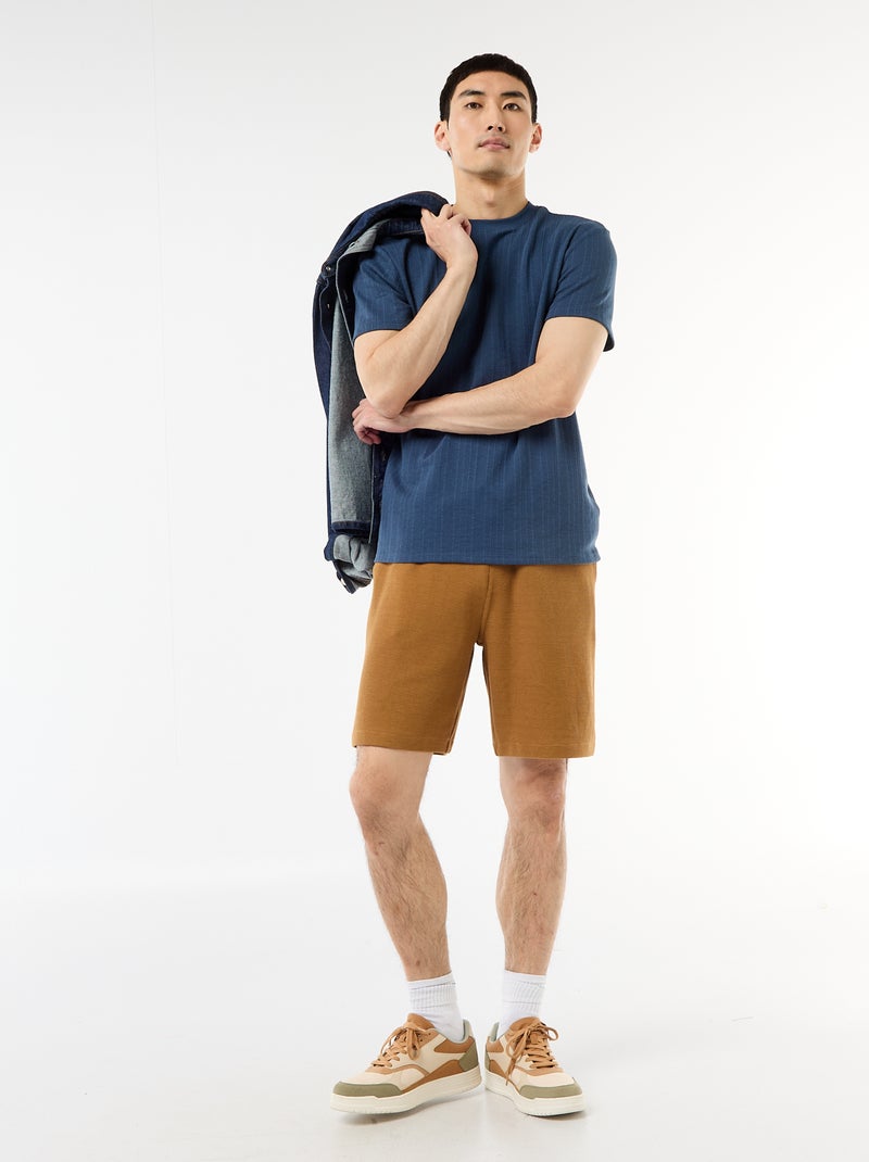 Effen T-shirt met korte mouwen van fantasietricot Blauw - Kiabi