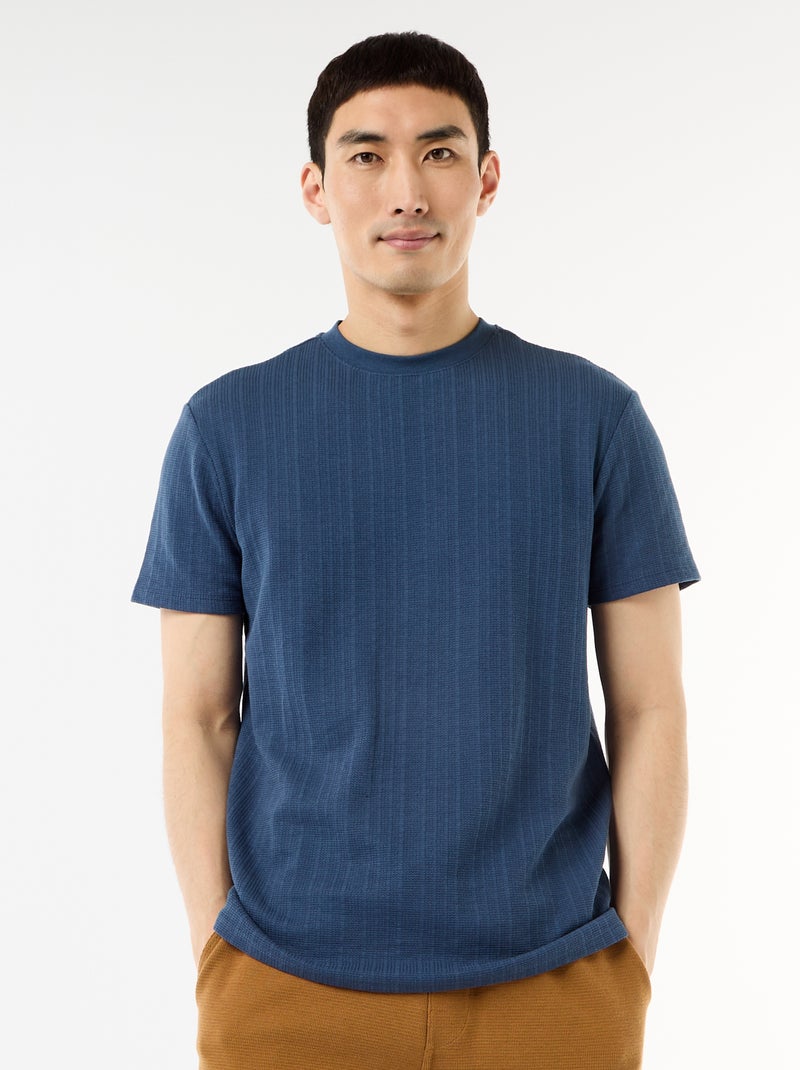 Effen T-shirt met korte mouwen van fantasietricot Blauw - Kiabi