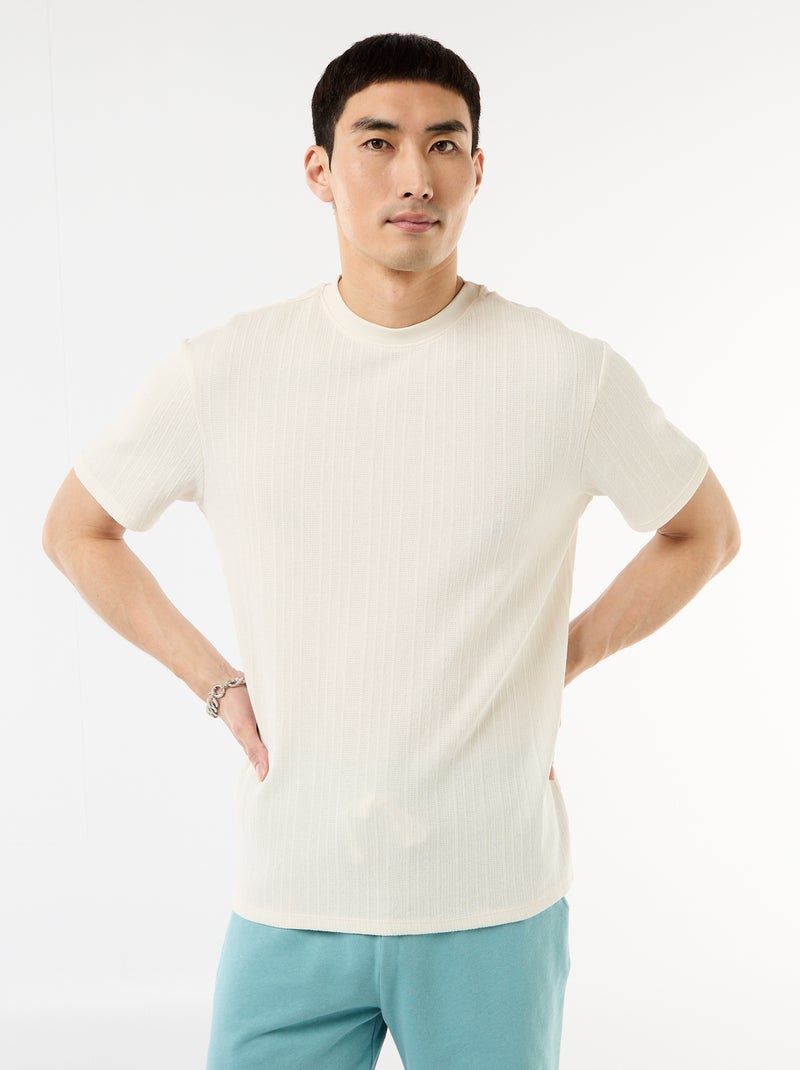 Effen T-shirt met korte mouwen van fantasietricot Wit - Kiabi