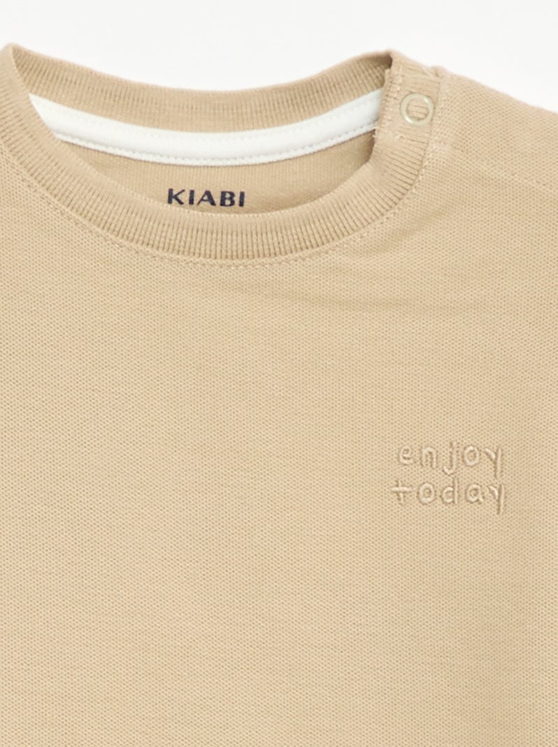 Effen T-shirt met korte mouwen van katoen Biege - Kiabi