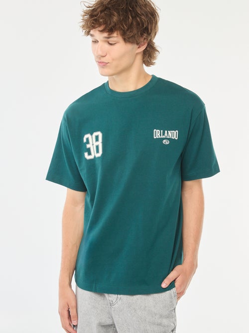 Effen T-shirt met lange mouw en print voor/achter - Kiabi
