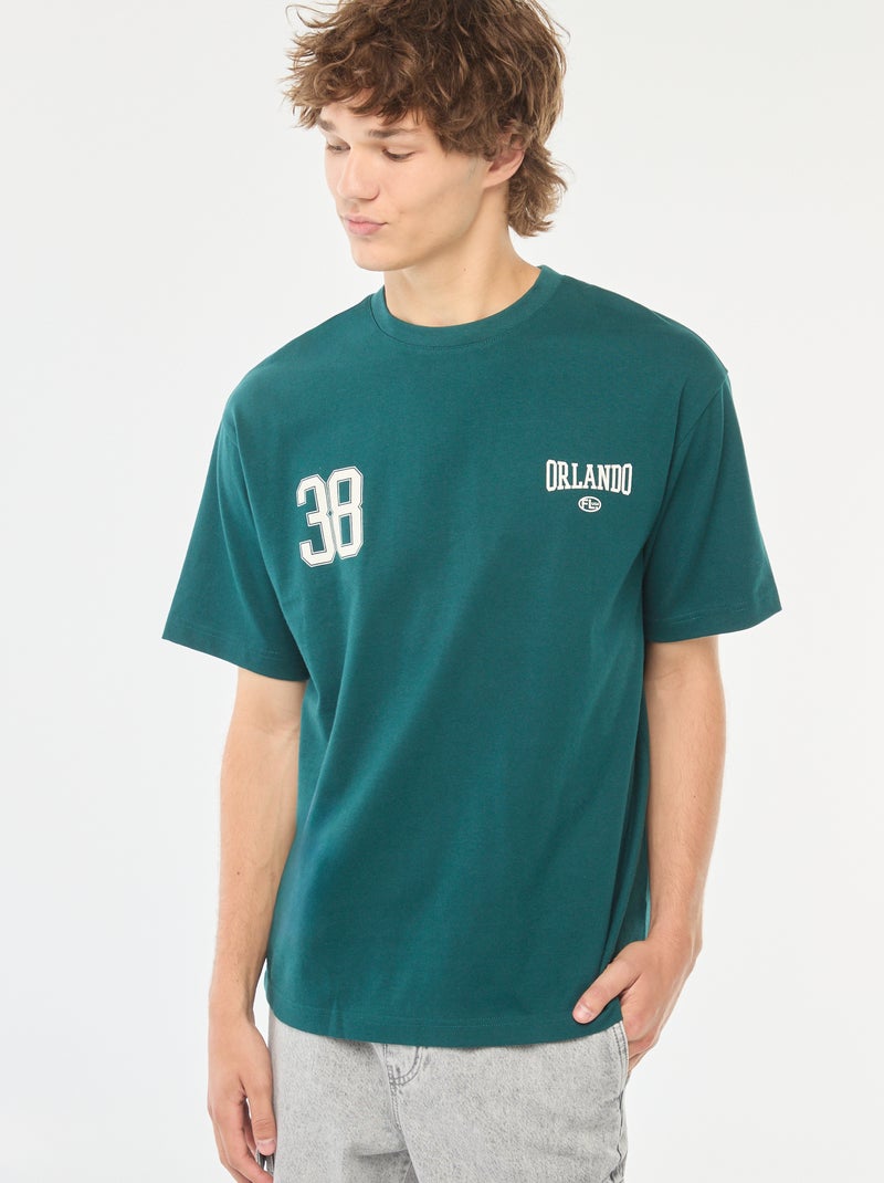 Effen T-shirt met lange mouw en print voor/achter Groen - Kiabi