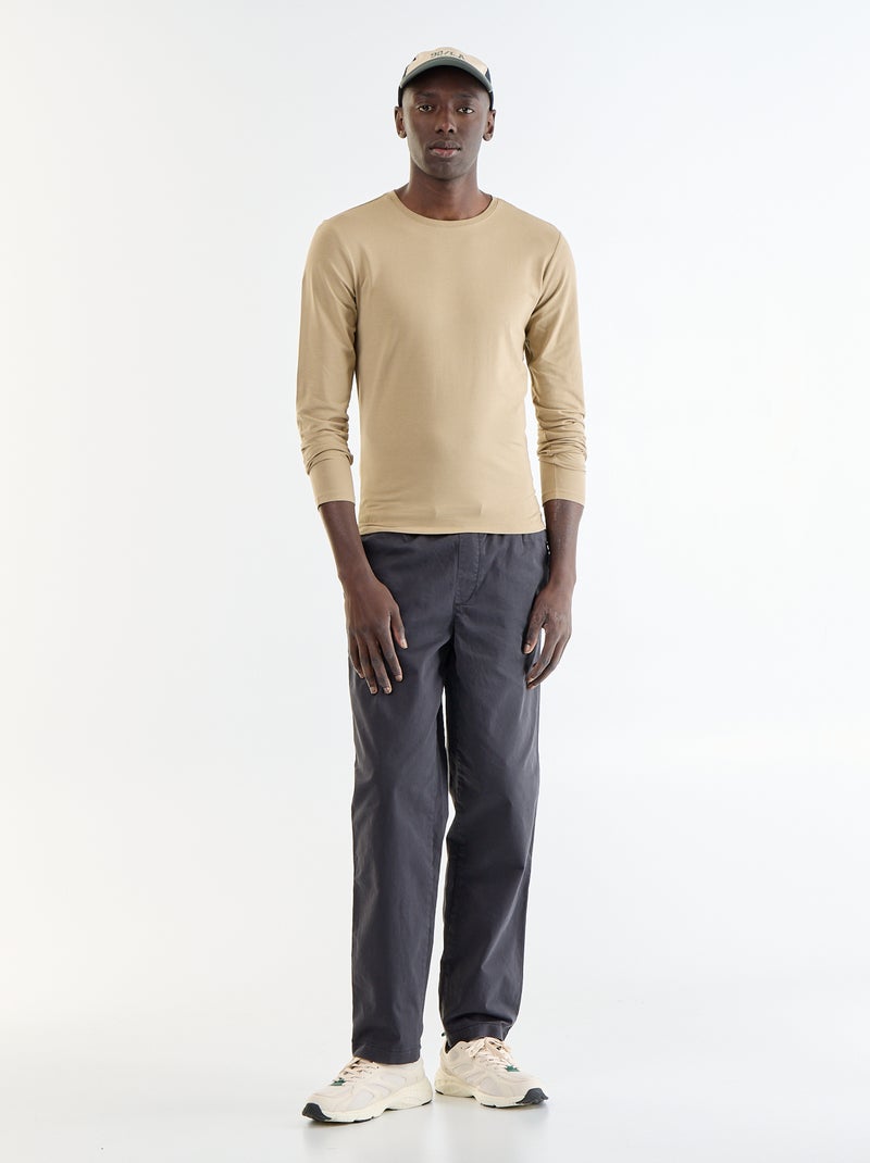 Effen T-shirt met lange mouwen Biege - Kiabi
