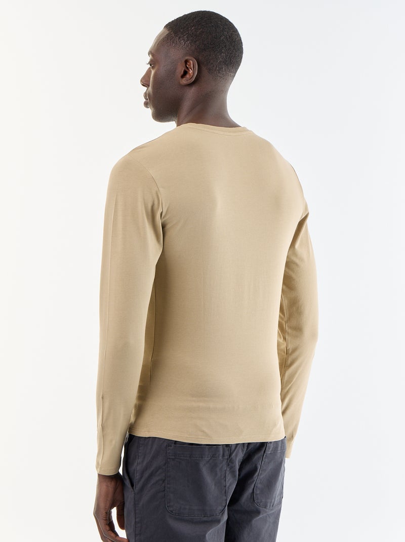Effen T-shirt met lange mouwen Biege - Kiabi
