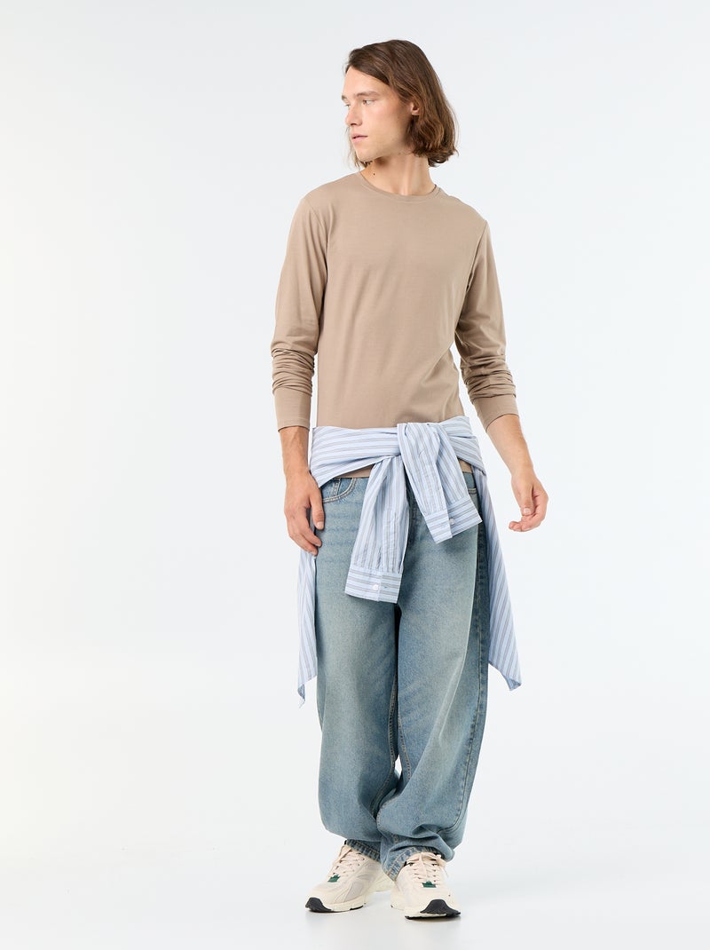 Effen T-shirt met lange mouwen Biege - Kiabi