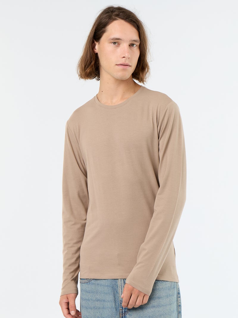 Effen T-shirt met lange mouwen Biege - Kiabi