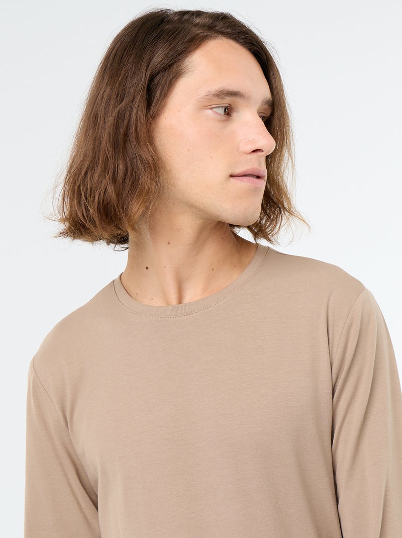 Effen T-shirt met lange mouwen Biege - Kiabi