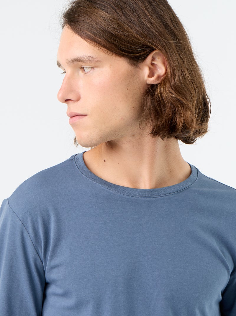 Effen T-shirt met lange mouwen Blauw - Kiabi