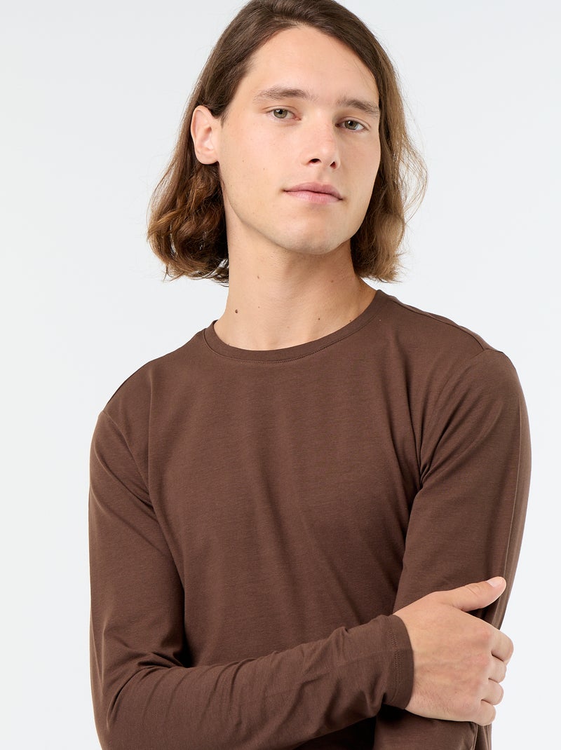 Effen T-shirt met lange mouwen Bruin - Kiabi