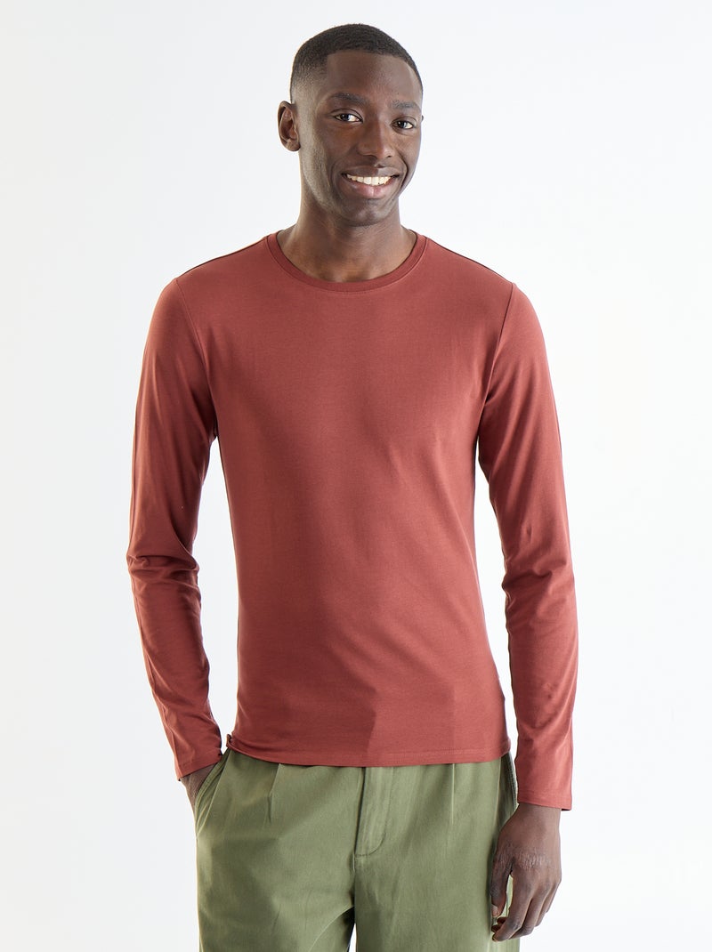 Effen T-shirt met lange mouwen Bruin - Kiabi