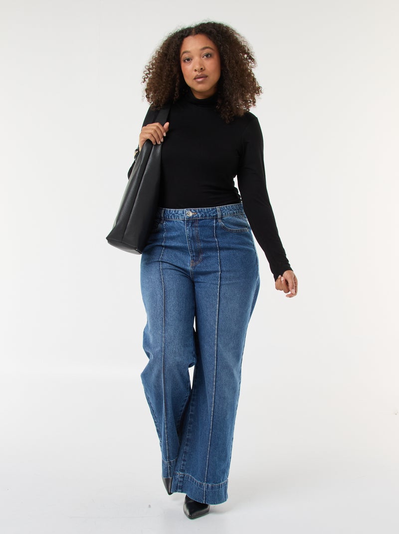 Effen T-shirt met lange mouwen en rolkraag zwart - Kiabi