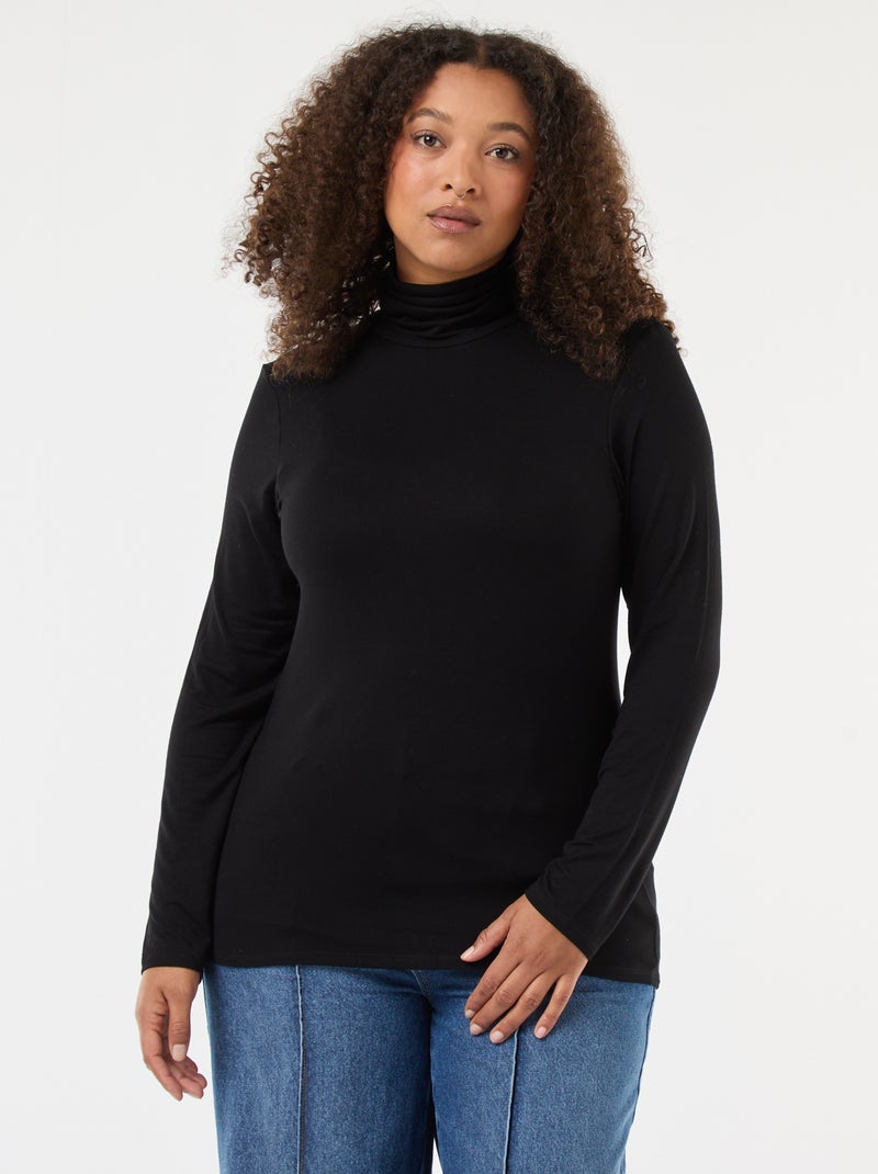 Effen T-shirt met lange mouwen en rolkraag zwart - Kiabi