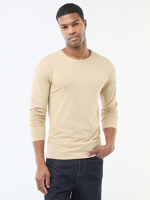 Effen T-shirt met lange mouwen en ronde hals - Kiabi