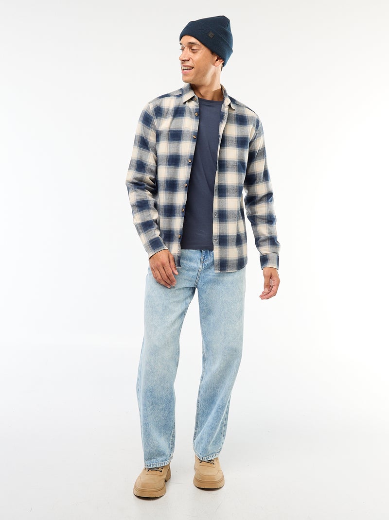 Effen T-shirt met lange mouwen en ronde hals Blauw - Kiabi