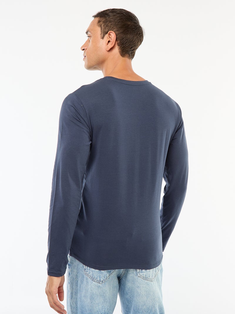 Effen T-shirt met lange mouwen en ronde hals Blauw - Kiabi