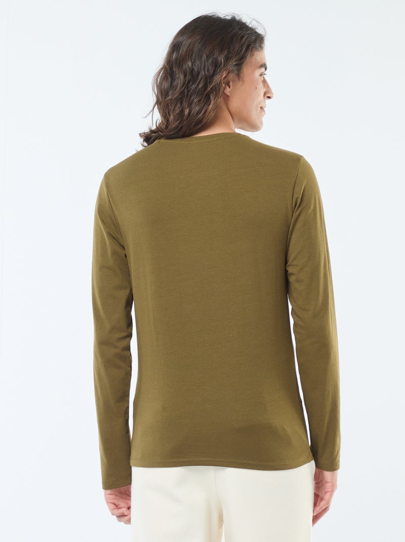 Effen T-shirt met lange mouwen en ronde hals Groen - Kiabi