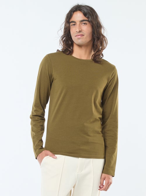 Effen T-shirt met lange mouwen en ronde hals - Kiabi Effen T-shirt met lange mouwen en ronde hals - Kiabi