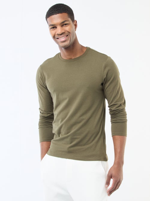 Effen T-shirt met lange mouwen en ronde hals - Kiabi