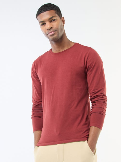 Effen T-shirt met lange mouwen en ronde hals - Kiabi