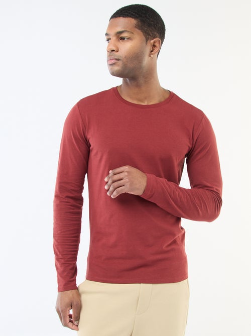 Effen T-shirt met lange mouwen en ronde hals - Kiabi