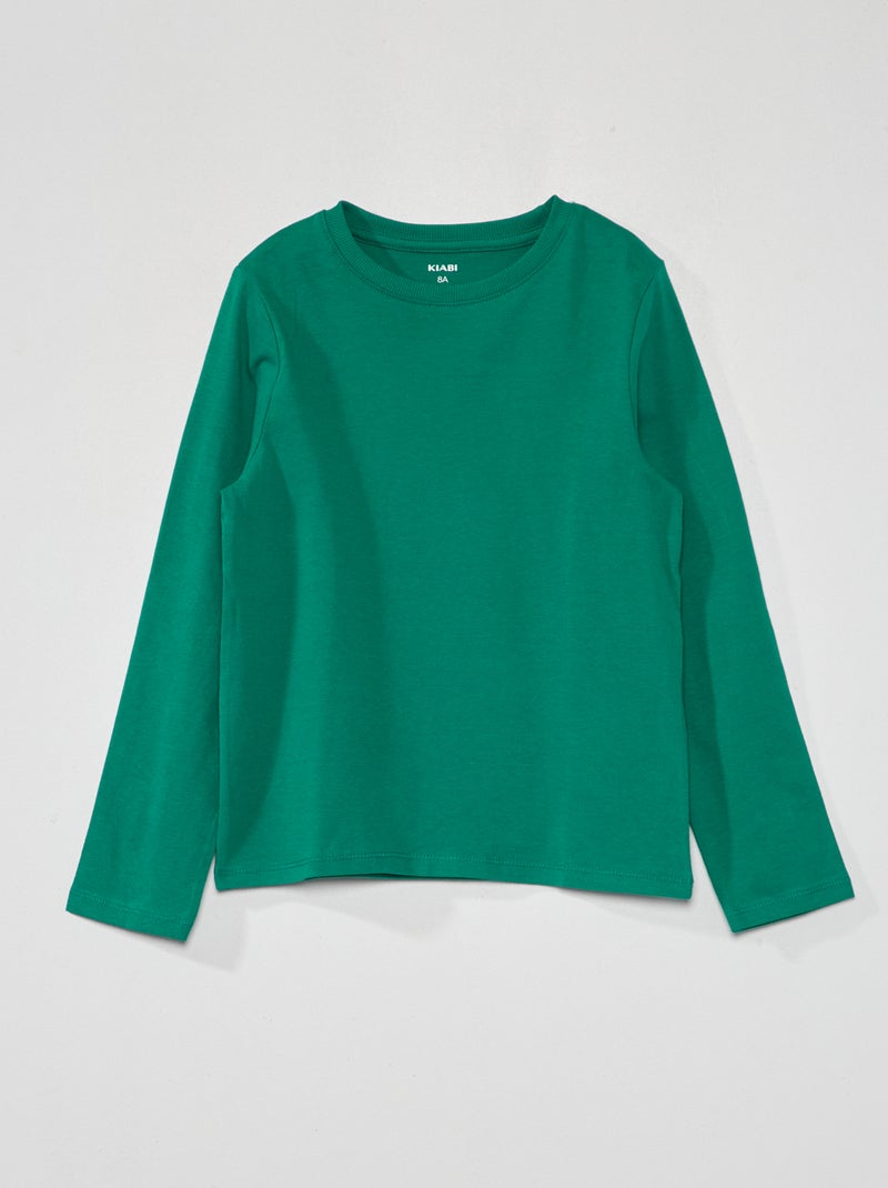 Effen T-shirt met lange mouwen GROEN - Kiabi