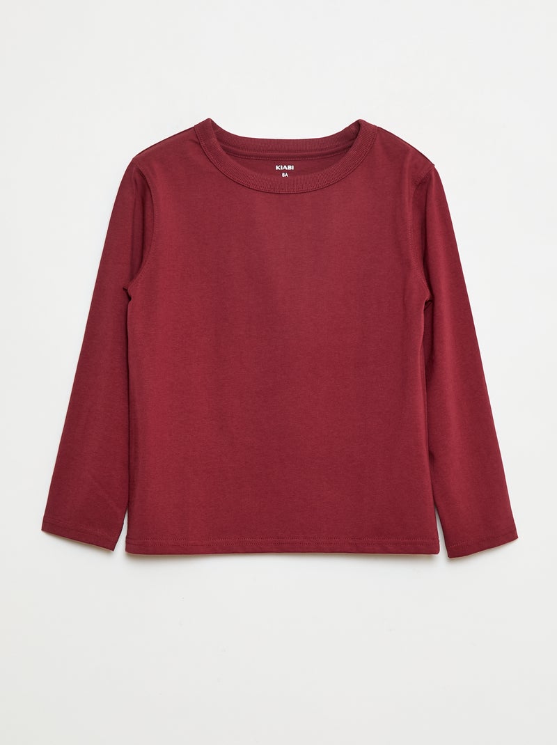 Effen T-shirt met lange mouwen Rood - Kiabi