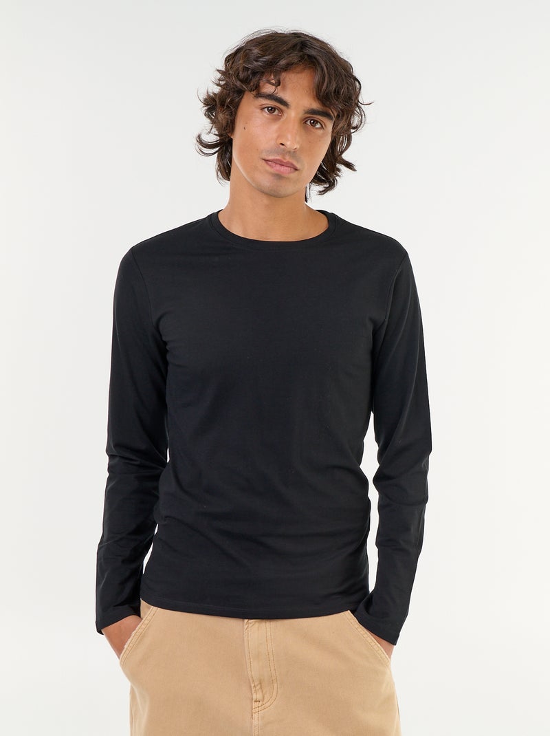 Effen T-shirt met lange mouwen Zwart - Kiabi
