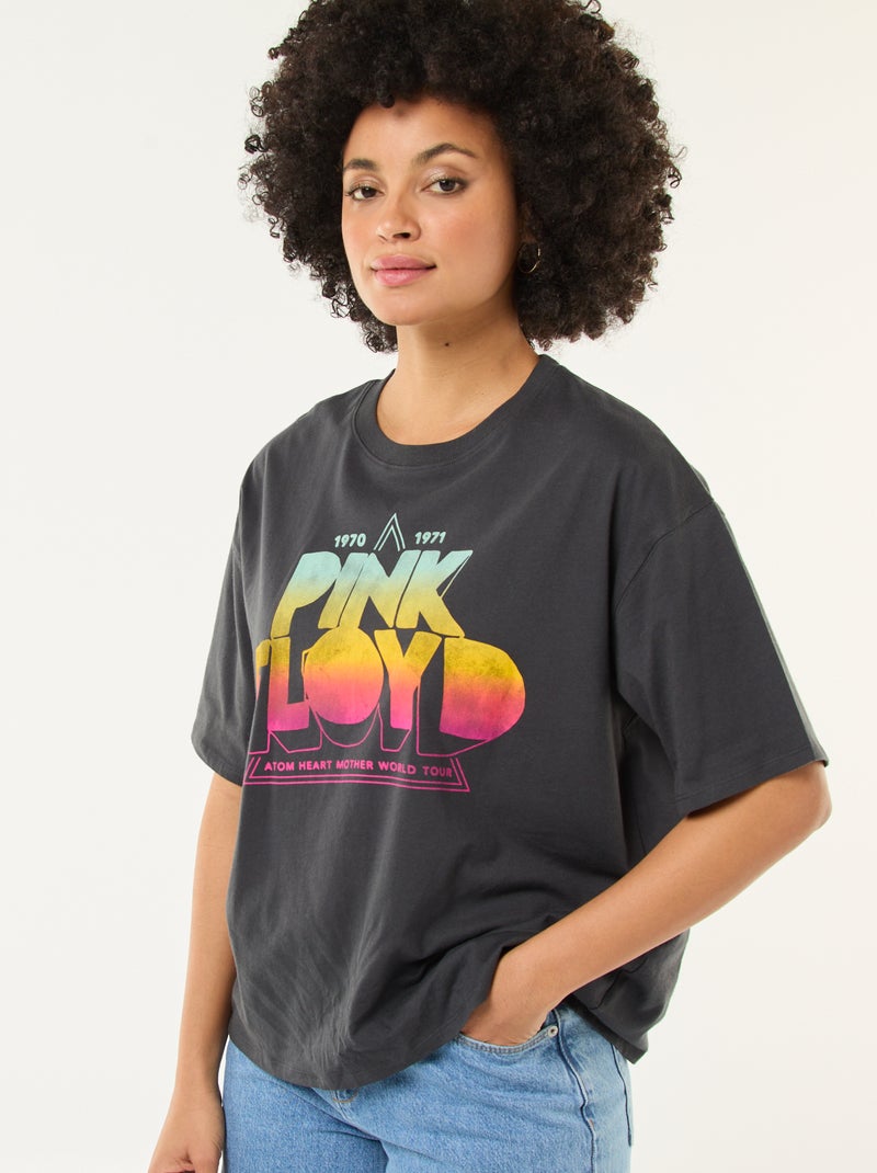Effen T-shirt met Pink Floyd-print Zwart - Kiabi