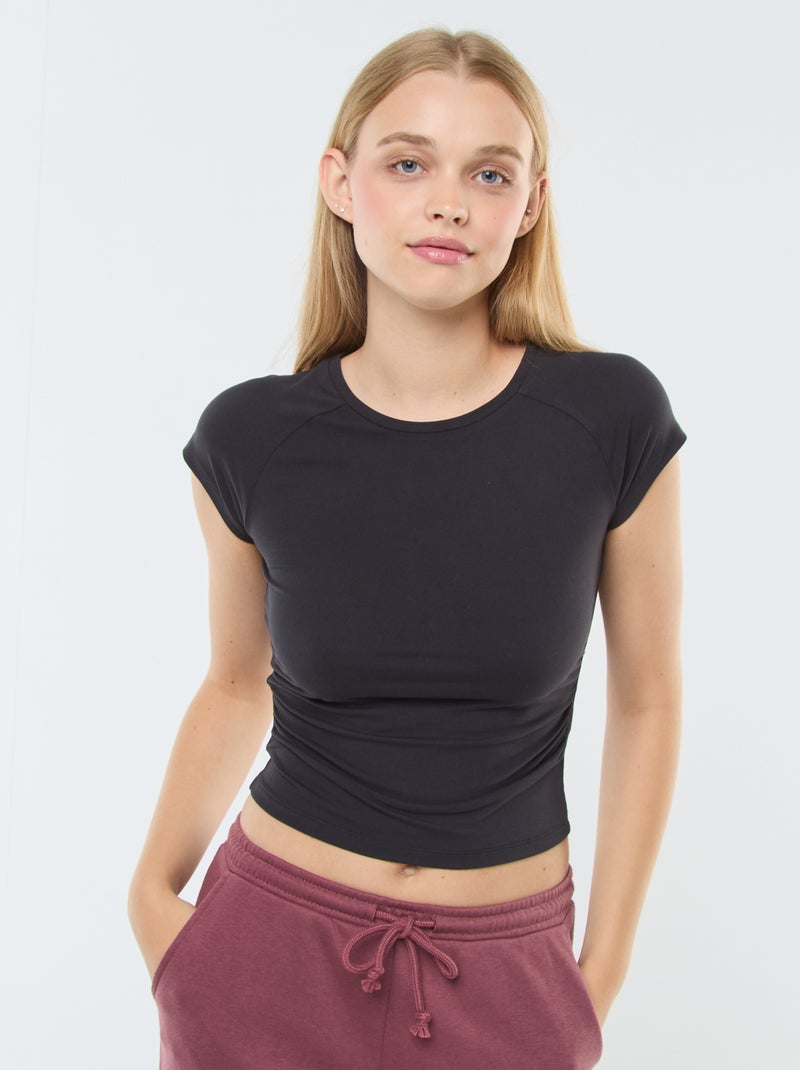 Effen T-shirt met plooitjes zwart - Kiabi