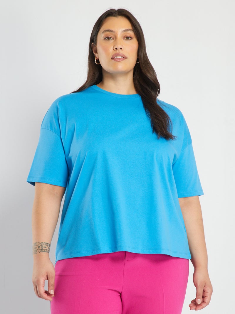 Effen T-shirt met ronde hals azuur blauw - Kiabi