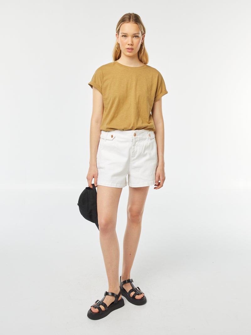 Effen T-shirt met ronde hals en korte mouw met omgeslagen boordje GROEN - Kiabi