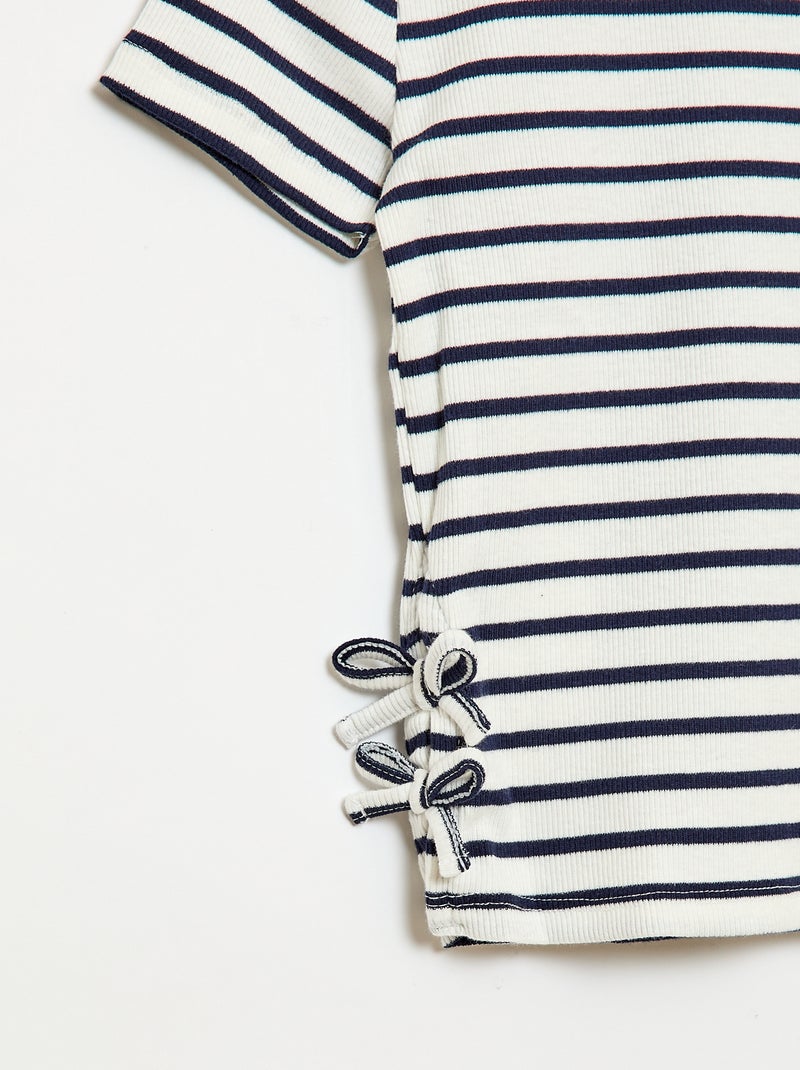 Effen T-shirt met sierknopen Blauw - Kiabi