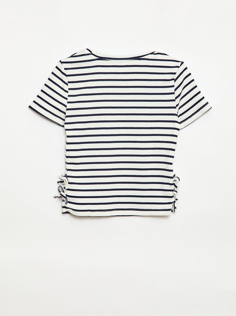 Effen T-shirt met sierknopen Blauw - Kiabi