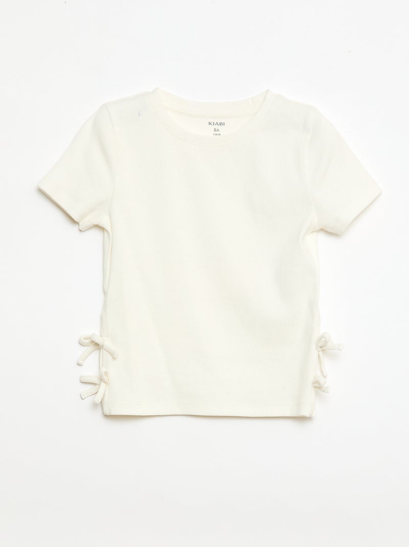 Effen T-shirt met sierknopen Wit - Kiabi