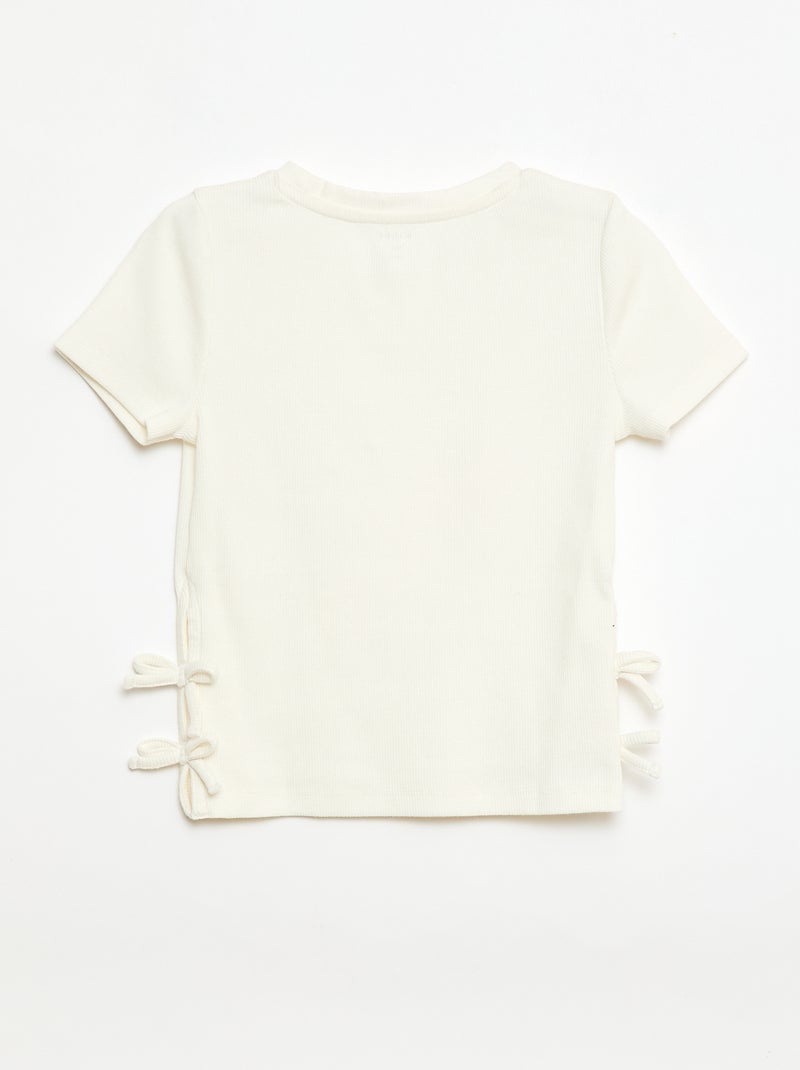 Effen T-shirt met sierknopen Wit - Kiabi