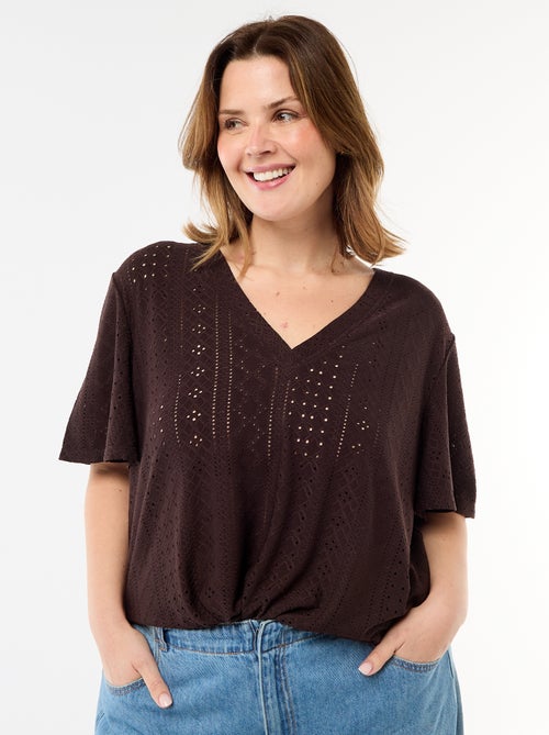 Effen T-shirt van ajourgebreide stof - Kiabi