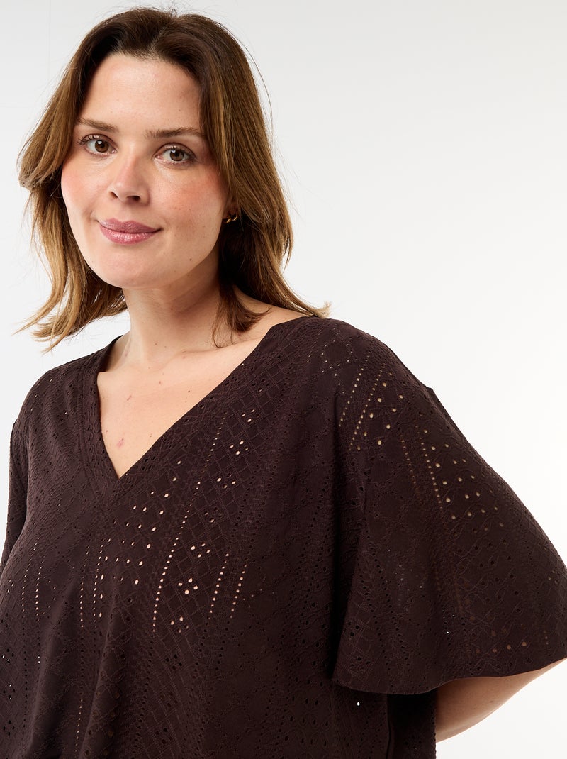 Effen T-shirt van ajourgebreide stof Bruin - Kiabi