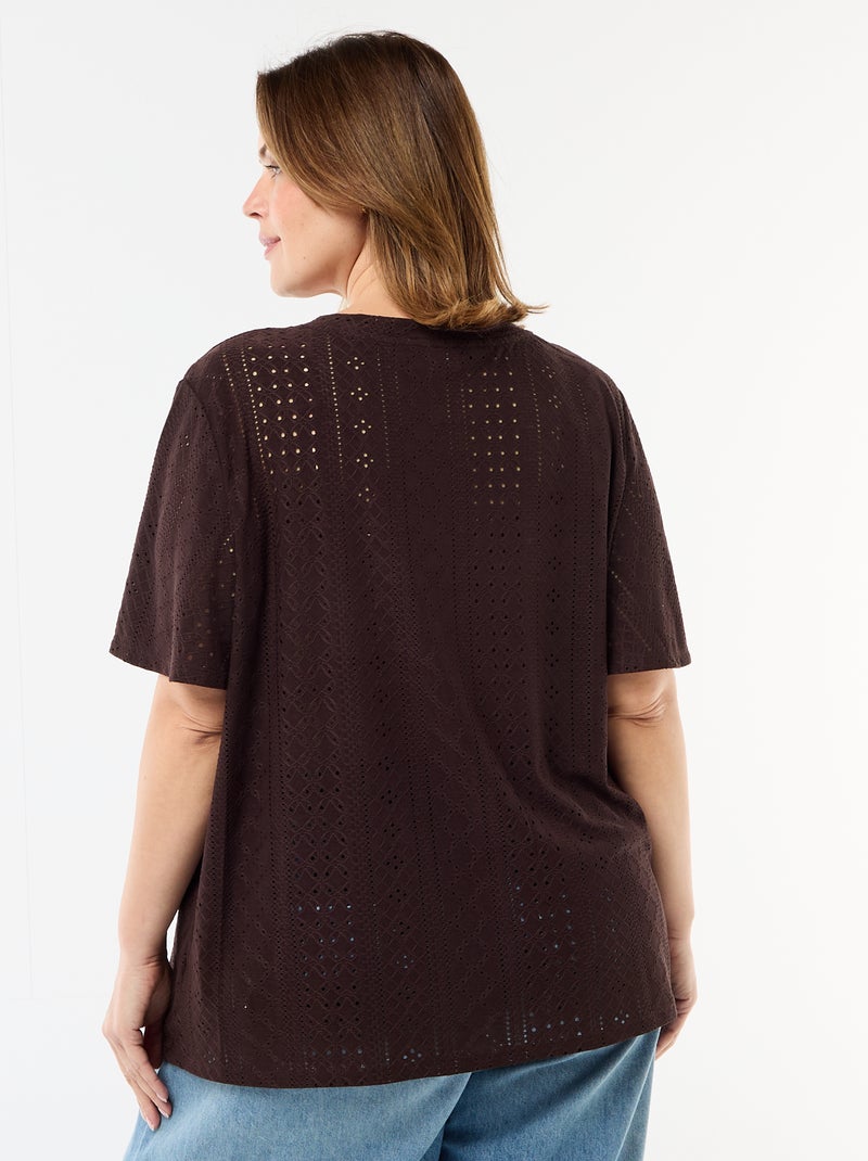 Effen T-shirt van ajourgebreide stof Bruin - Kiabi