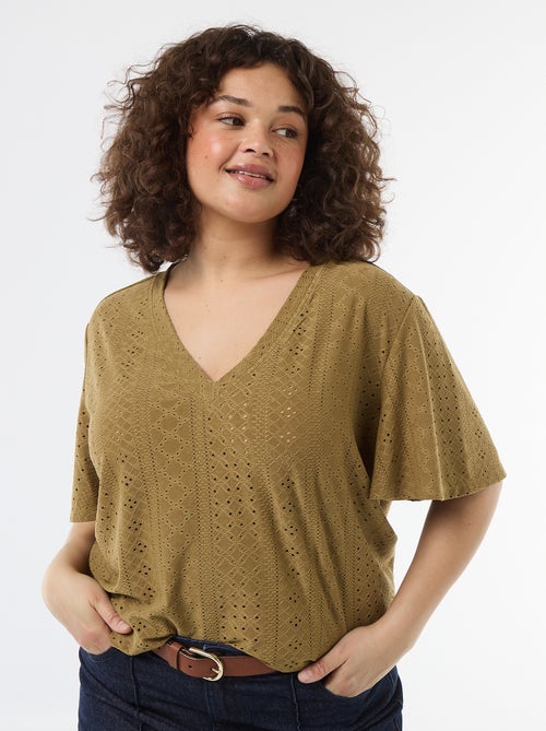 Effen T-shirt van ajourgebreide stof - Kiabi