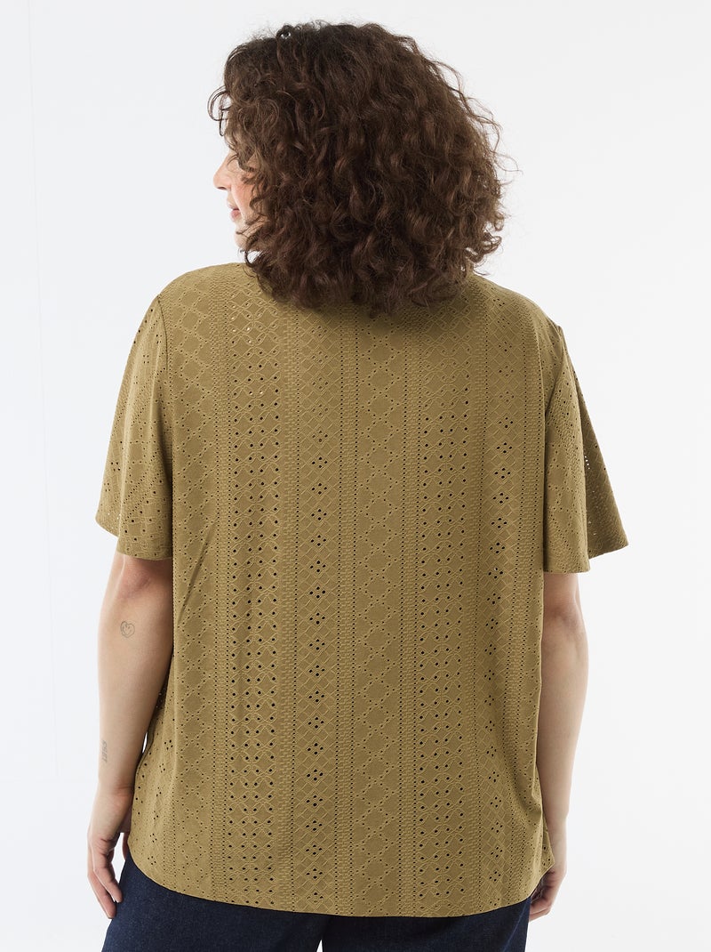 Effen T-shirt van ajourgebreide stof Groen - Kiabi