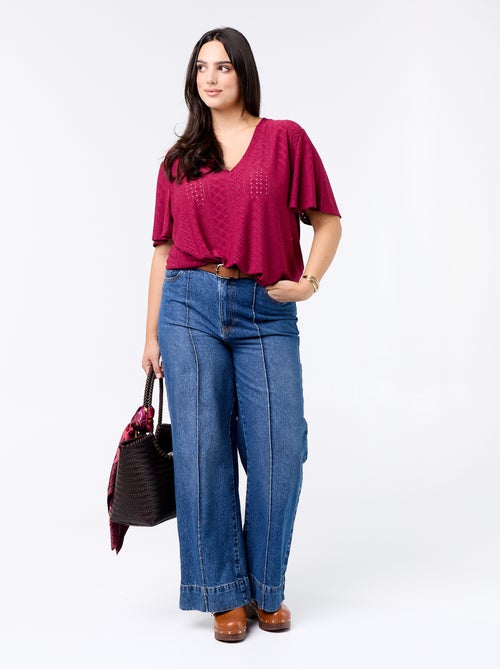 Effen T-shirt van ajourgebreide stof - Kiabi