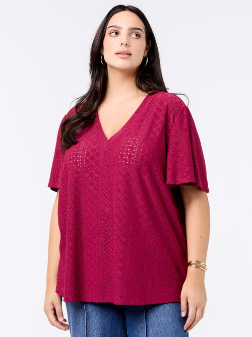 Effen T-shirt van ajourgebreide stof - Kiabi